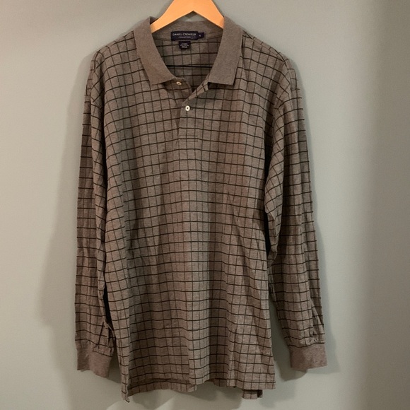 Daniel Cremieux Other - Daniel Cremieux Men's Grey and Blue Windowpane Long-Sleeve Polo 100% cotton